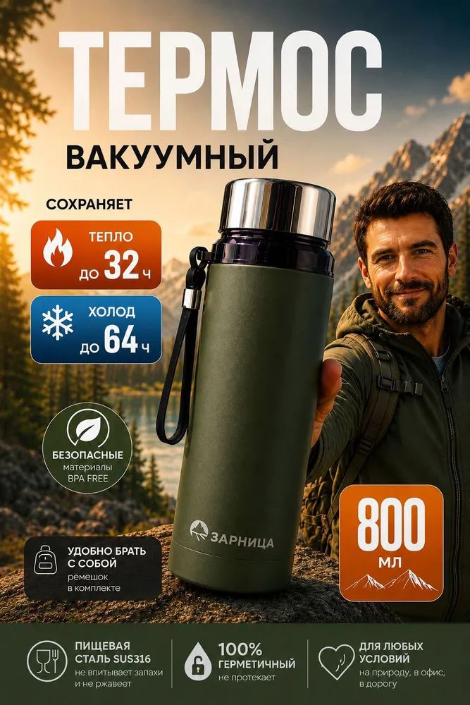 Термос для чая 0,8 л (800 мл) зарница