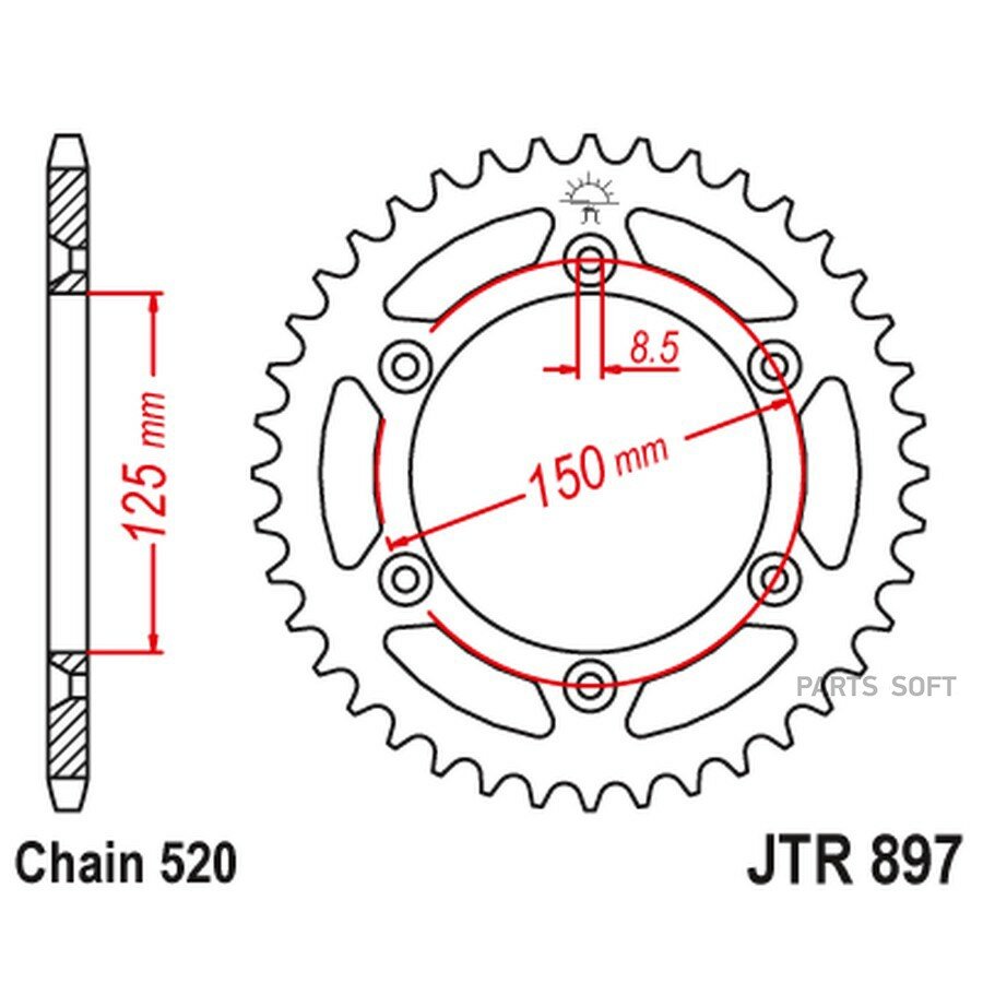 Звезда мотоциклетная JT JTR897 49SC от официального дистрибьютора, JT SPROCKETS, артикул JTR89749SC