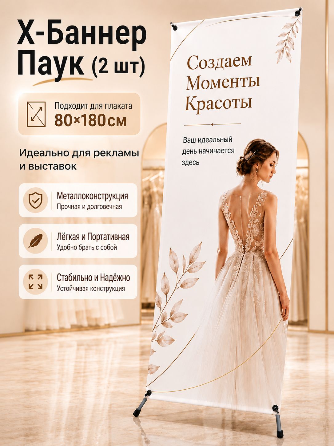 Уличный паук для баннера 80х180 см металлический складной напольный рекламный стенд, 2 шт