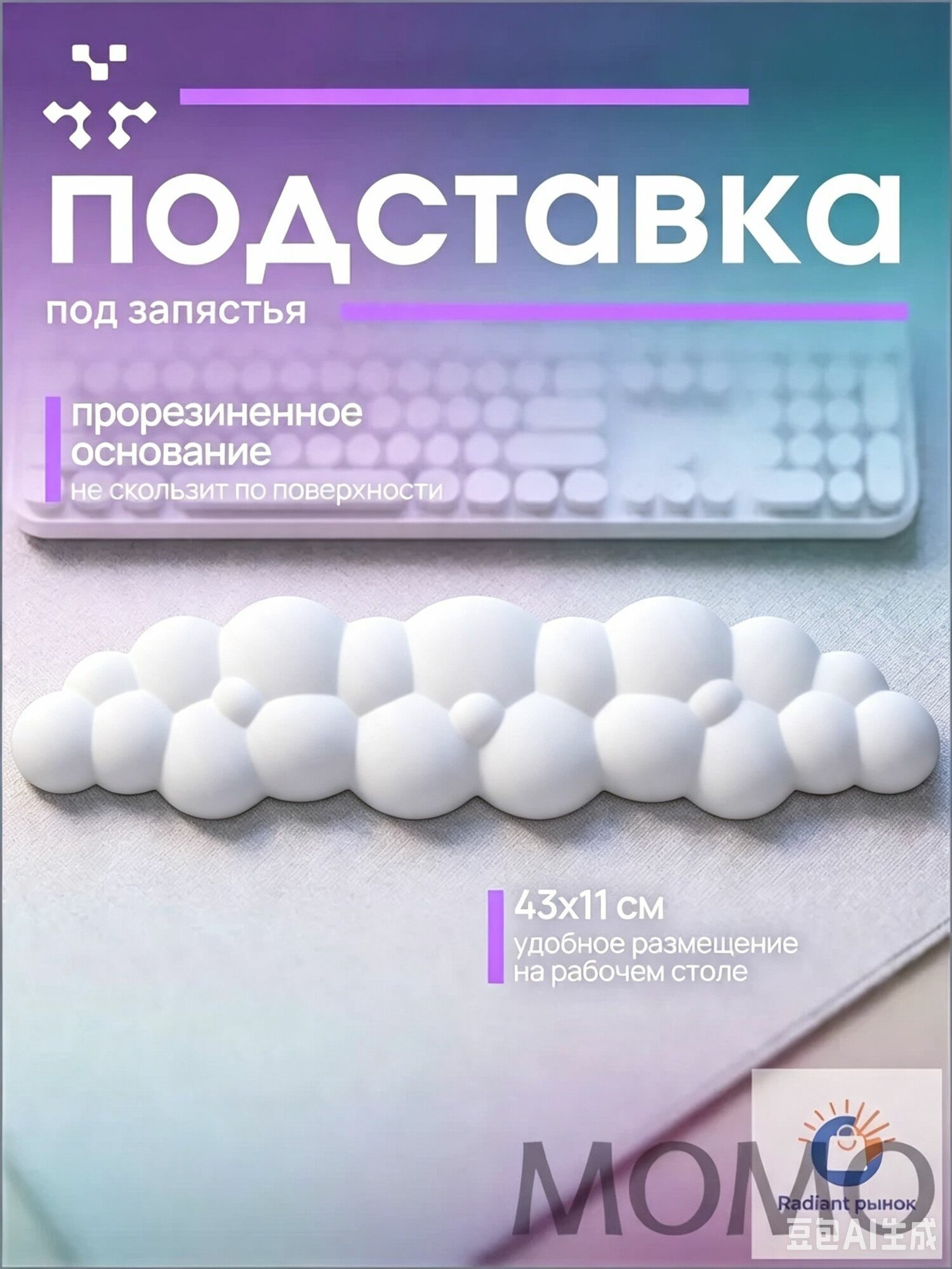 Подставка под запястье для клавиатуры / Подушка для клавиатуры в форме облака, черная