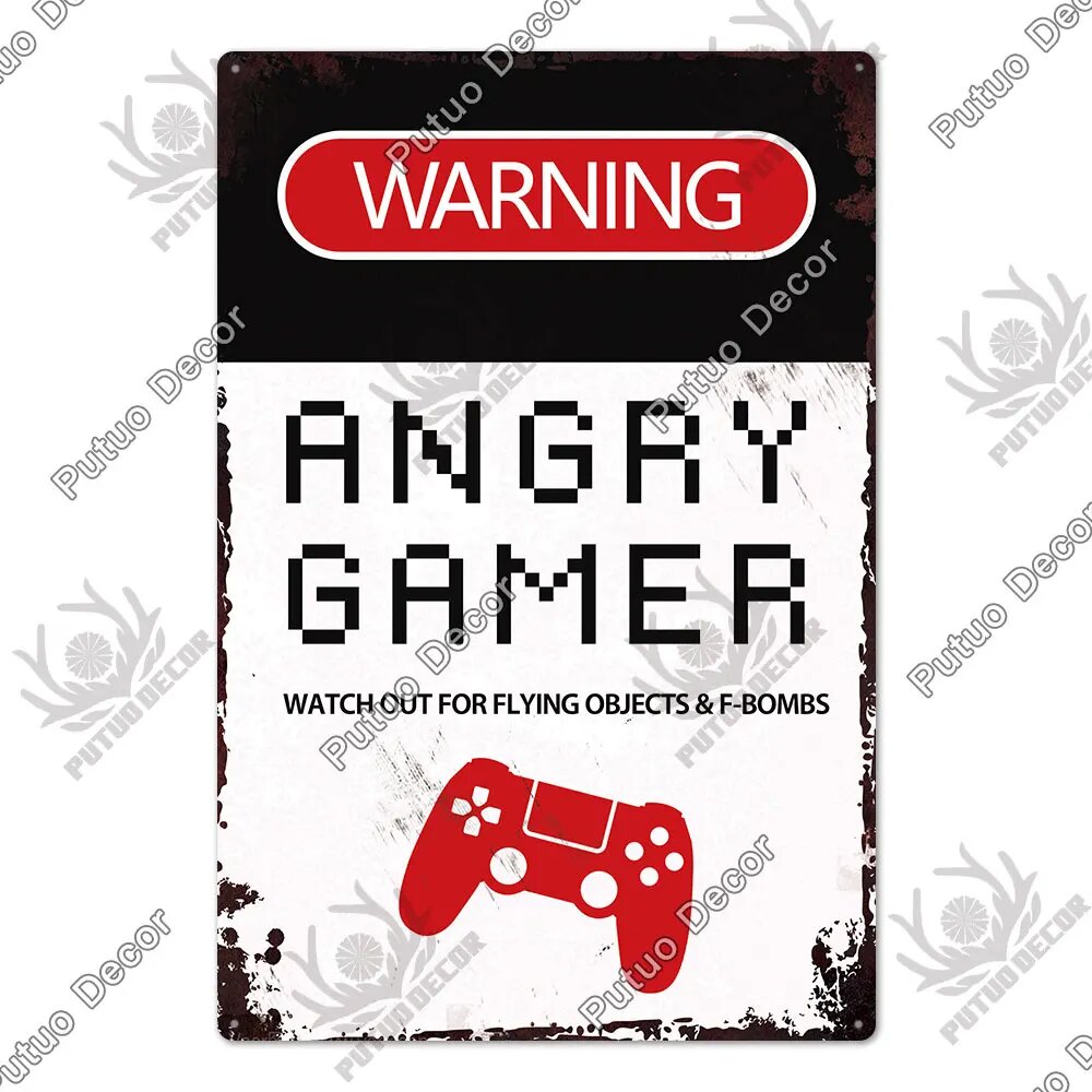 Металлическая табличка Putuo Decor "Funny Gamer" Красный, 7.87x11.8inch, THB304