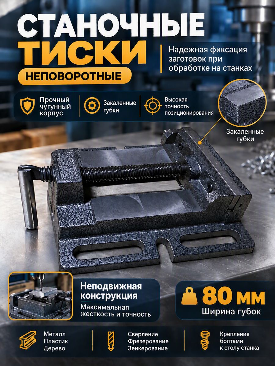 Тиски станочные 80 мм тип 2 сверхпрочные неповор