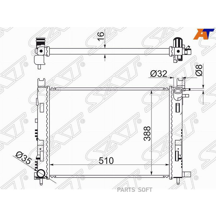 Радиатор Nissan Terrano 14-22 / Renault Arkana 18- от официального дистрибьютора, SAT, артикул RN000214