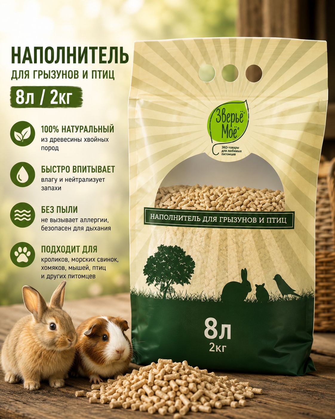 Наполнитель для грызунов и птиц Зверье Мое 2кг (8л)