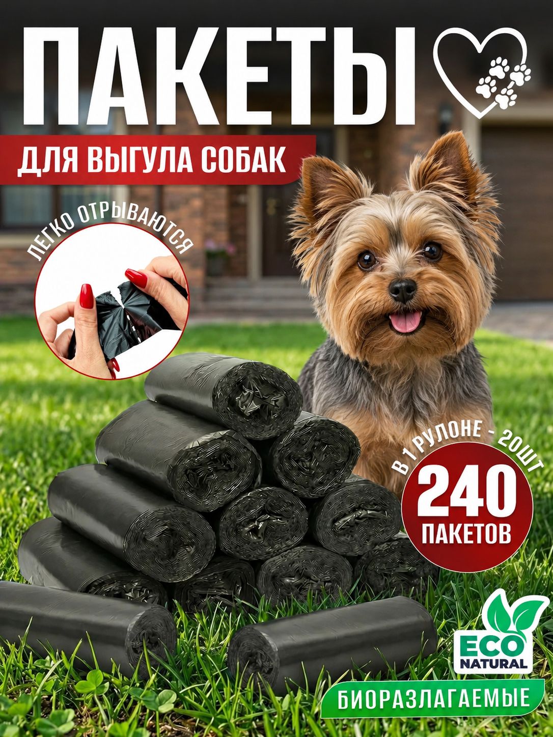 Пакеты для выгула собак 240 шт (15 шт х 16 упаковок), мешки для выгула собак