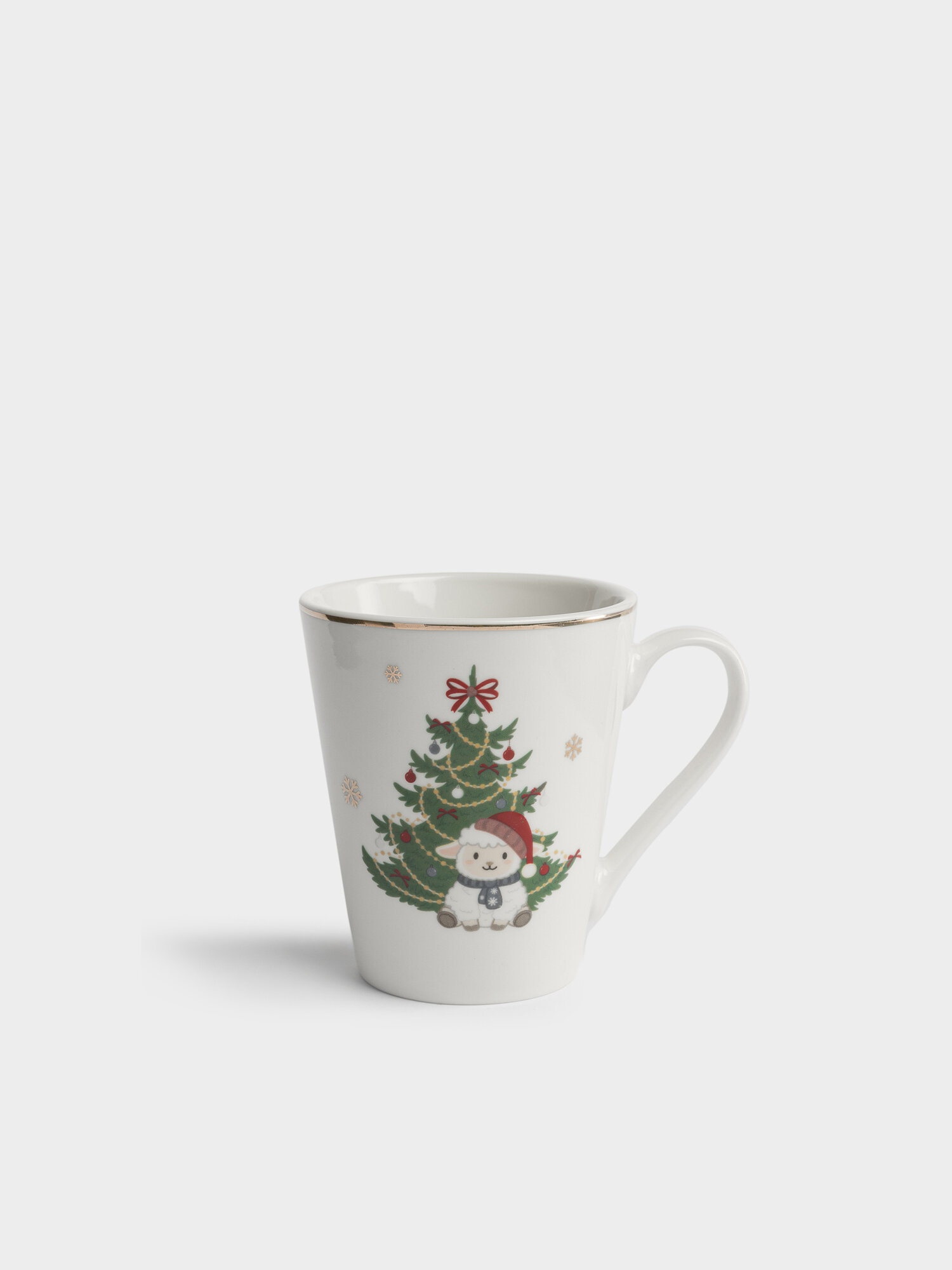 Кружка, 330 мл, фарфор N, белая, с золотистым кантом, Овечка у елки, Christmas lamb, Kuchenland