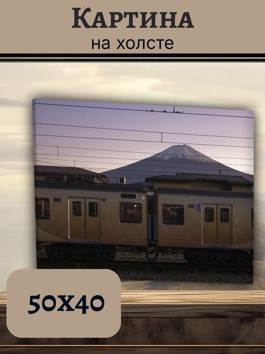 Картина Япония Japan 40x50 с поездом у горы Фудзияма