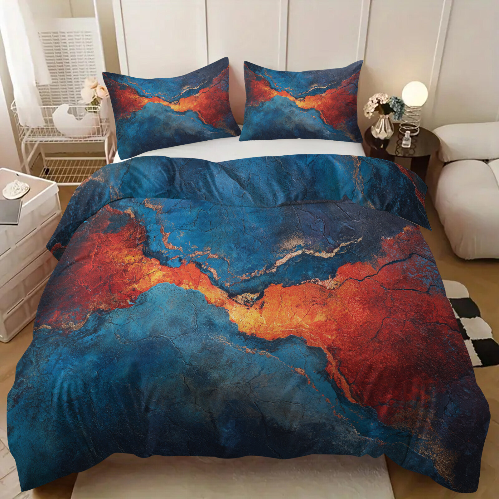 Комплект постельного белья 1.5/2-сп/Евро 3 предмета 175x215cm Абстрактный Мрамор Mикрофибра 2 наволочки 70х70