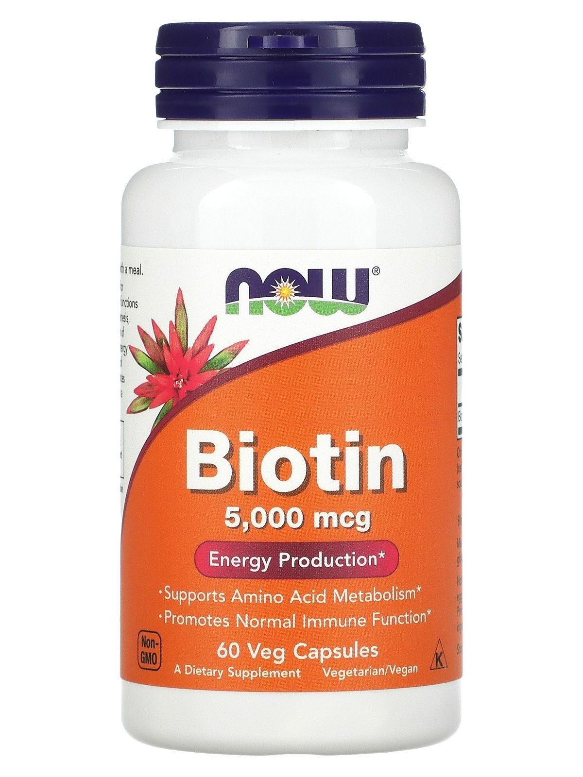 Биотин 5000 мкг, для волос NOW Biotin 5000 mcg, 60 вегетарианских капсул