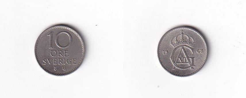 Швеция 10 эре 1968 год