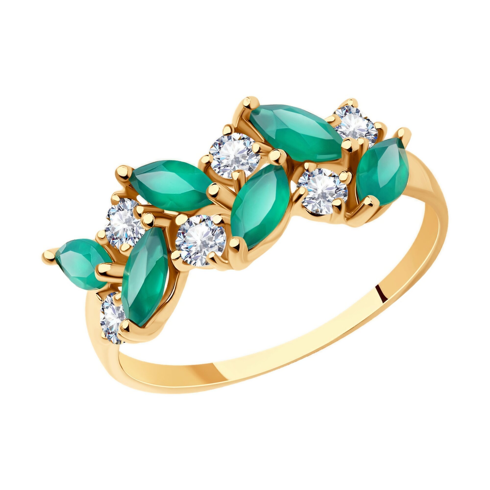Кольцо Diamant online, красное золото, 585 проба, фианит, агат