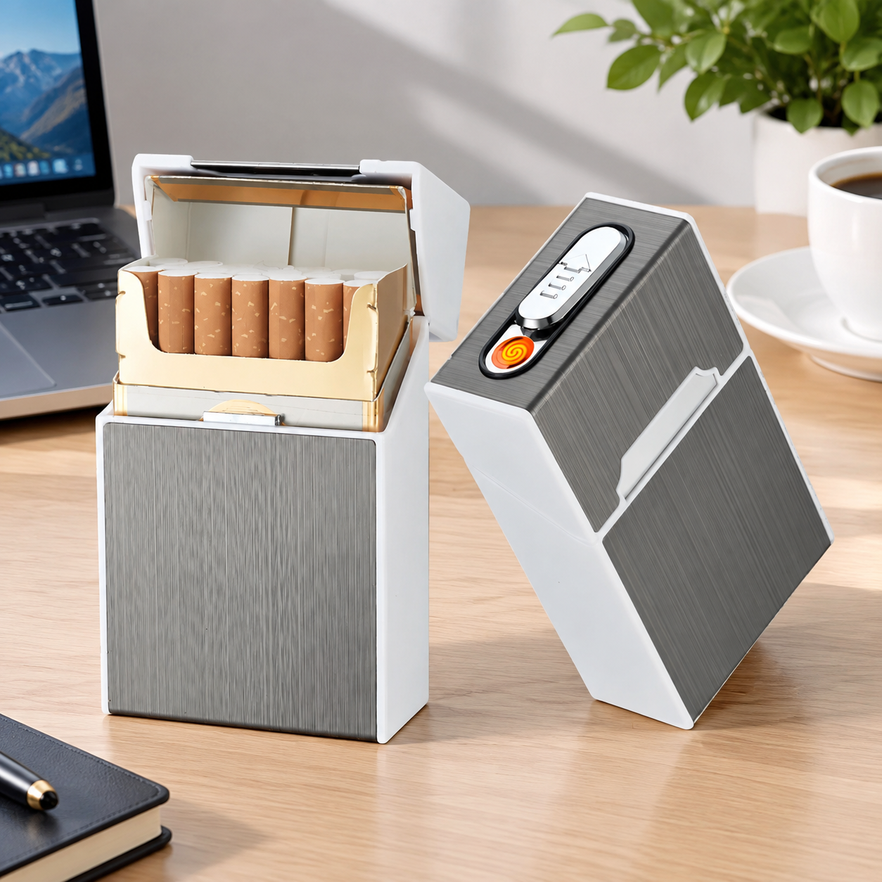 Портсигар металлический с USB зажигалкой, на магните, цвет серебро, 10х6х3 см, FatCat (Цвет товара: серебристый; Объем: 0.18 л)
