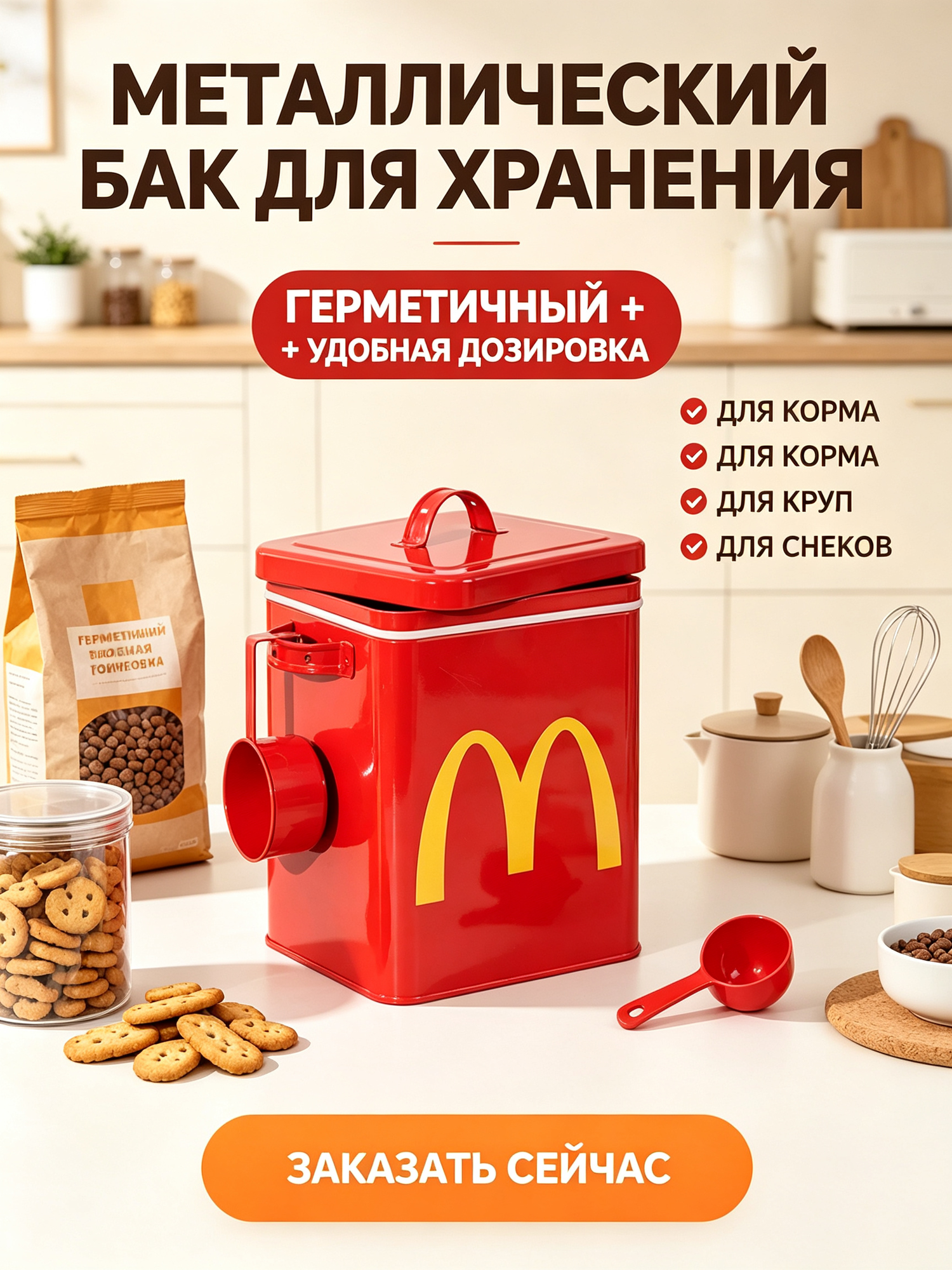 Запечатанный влагозащитный бак для хранения злаков McDonald's