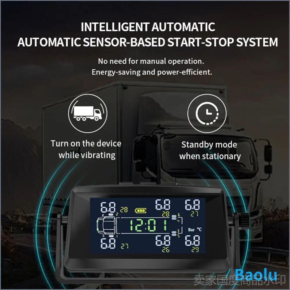 Беспроводной TPMS для 6-колёсных авто: ЖК-дисплей, солнечная зарядка, встроенные датчики