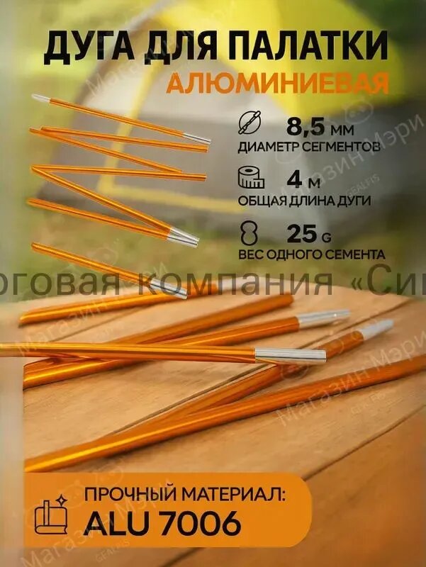 GEALFIS Алюминиевая дуга для палатки 4.1 м - 8.5 мм, 11 сегментов, ALU 7006, ремонтный набор для каркаса