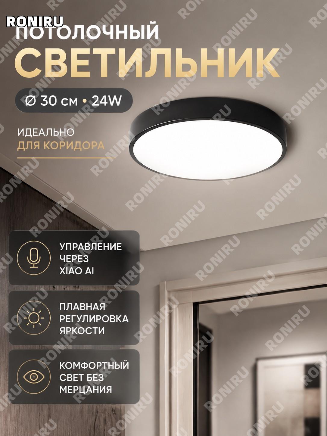 Потолочный светильник LED для коридора 30 см 24W круглый железный с управлением Сяоми безступенчатая регулировка