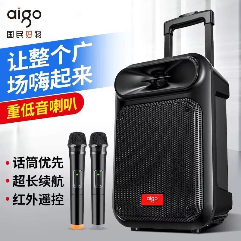 Aigo S55 8-дюймовая бас-колонка для караоке с двумя микрофонами для квадратного танца