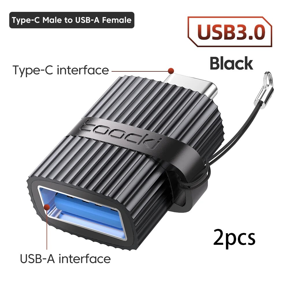 Адаптер Toocki OTG Type-C К USB 3.0 Micro К USB 2.0 Портативный Преобразователь Черный, 2 PCS black2