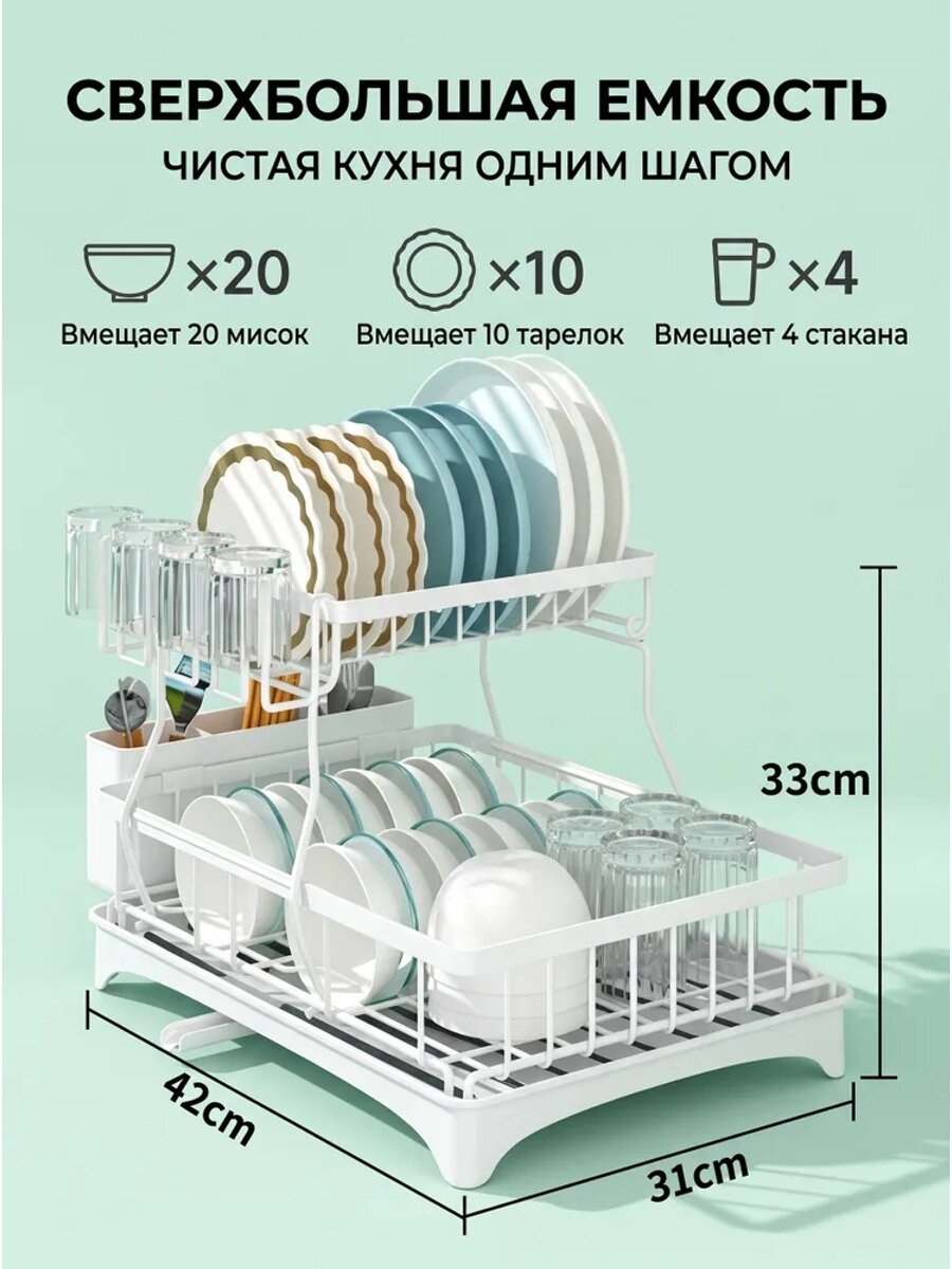 Поддон для сушилки посуды 31 см x 44 см х 33 см 1 шт abs пластик белый