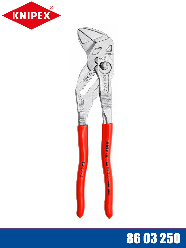 KNIPEX 86 03 250 Плоскогубцы и гаечный ключ в одном инструменте. Прочный, долговечный, многофункциональный ручной инструмент.