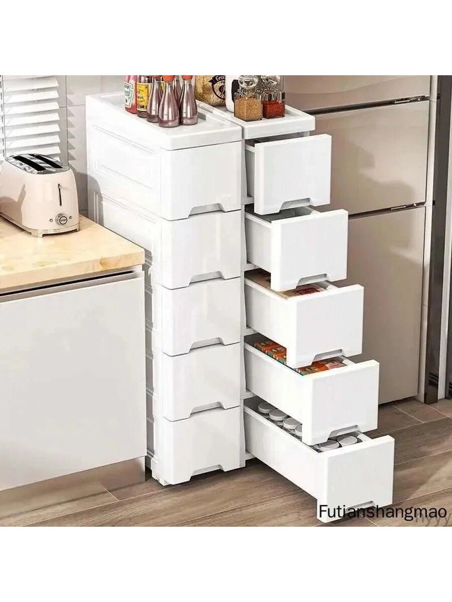 Комод V745, 5 ящиков, 25.5х34x82 см, белый, пластиковый, напольный
