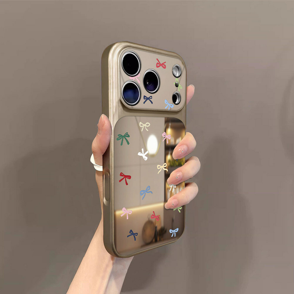 Оригинальный зеркальный чехол для Apple iPhone 16 Pro с узором звезда и бант Золотой 02FYJM4251