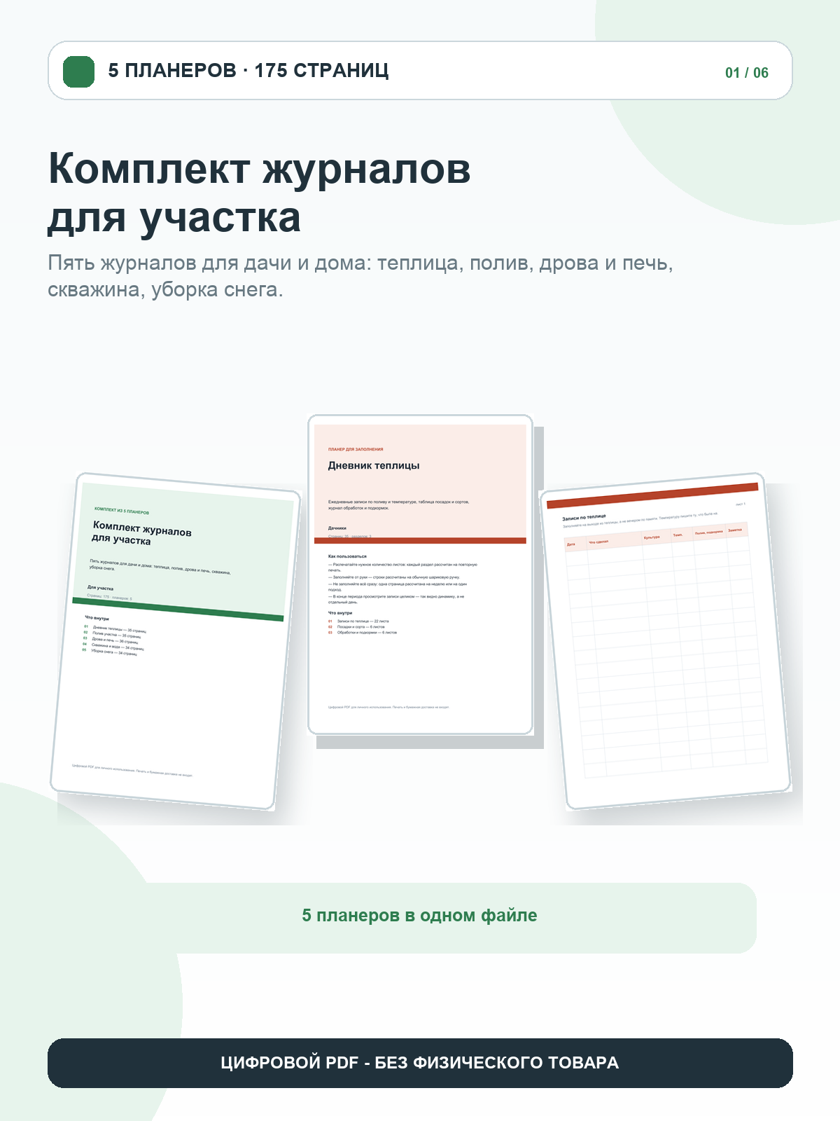 Комплект журналов для участка: 5 планеров, цифровой PDF A4, 175 страниц