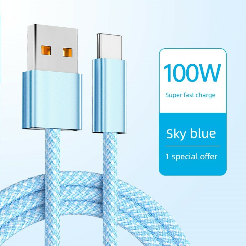 Кабель Type-C 100W быстрой зарядки, 1 м, небесно-голубой, одинарная упаковка для устройств Android