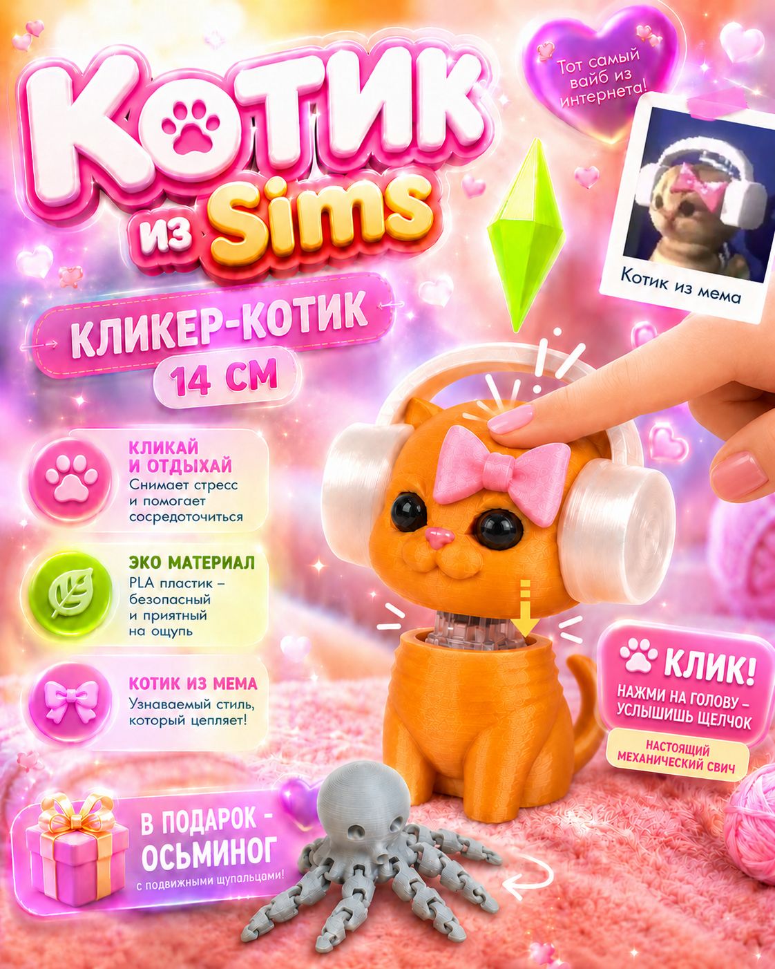 Котик из симс в наушниках мем sims cat тик ток (Кликер)