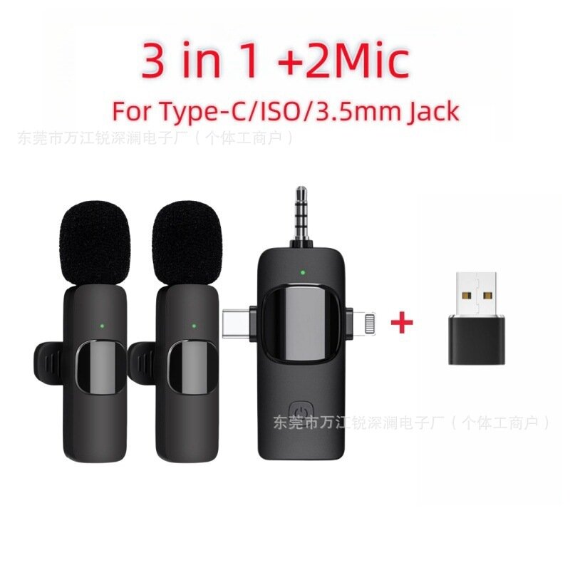 K15 Беспроводной петличный микрофон 2.4G для смартфона с 2 приемниками и USB адаптером