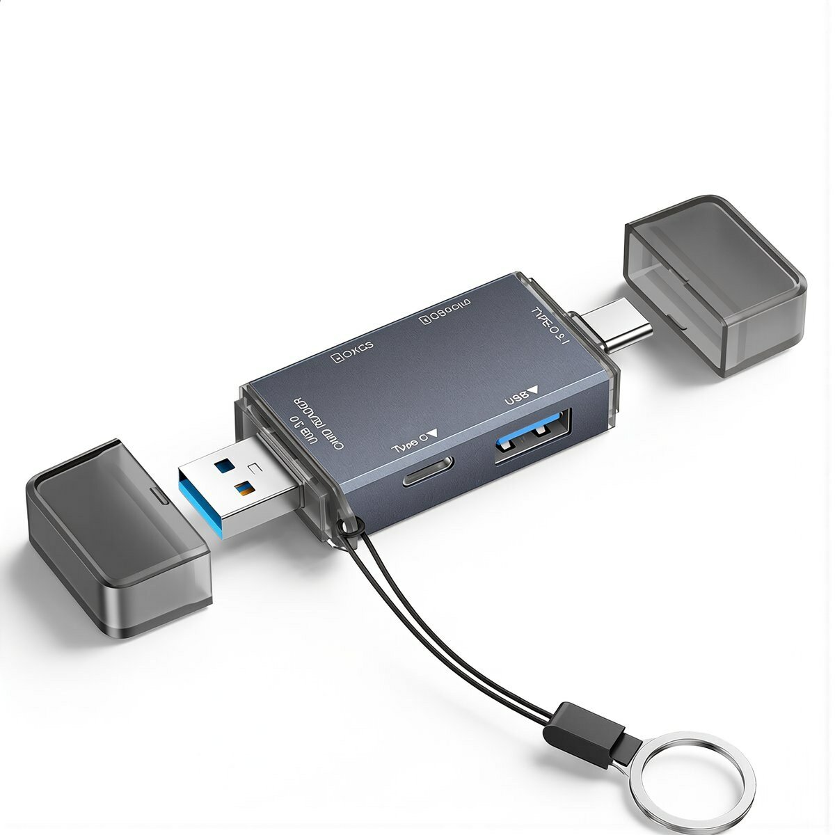 Картридер маленького размера CF SD microSD USB USB-C OTG лёгкий вес для размещения в кармане одежды и небольшой сумки
