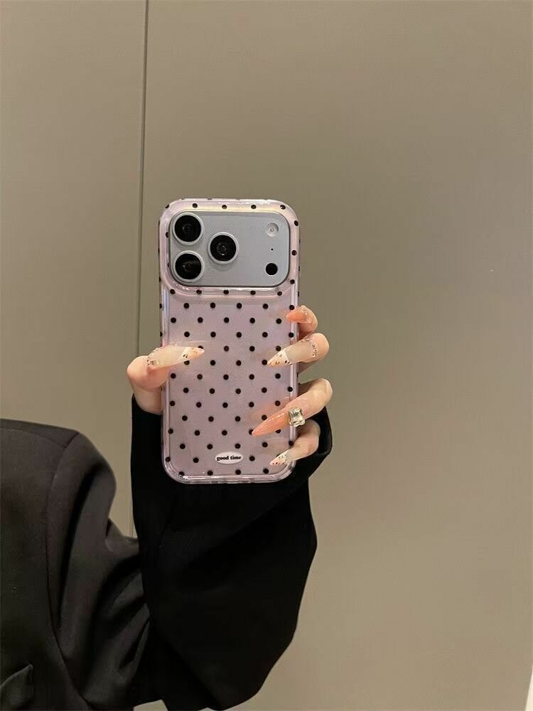 Неоновый розовый чехол из перьевой пряжи в черный горошек для iPhone 14 Plus - один чехол