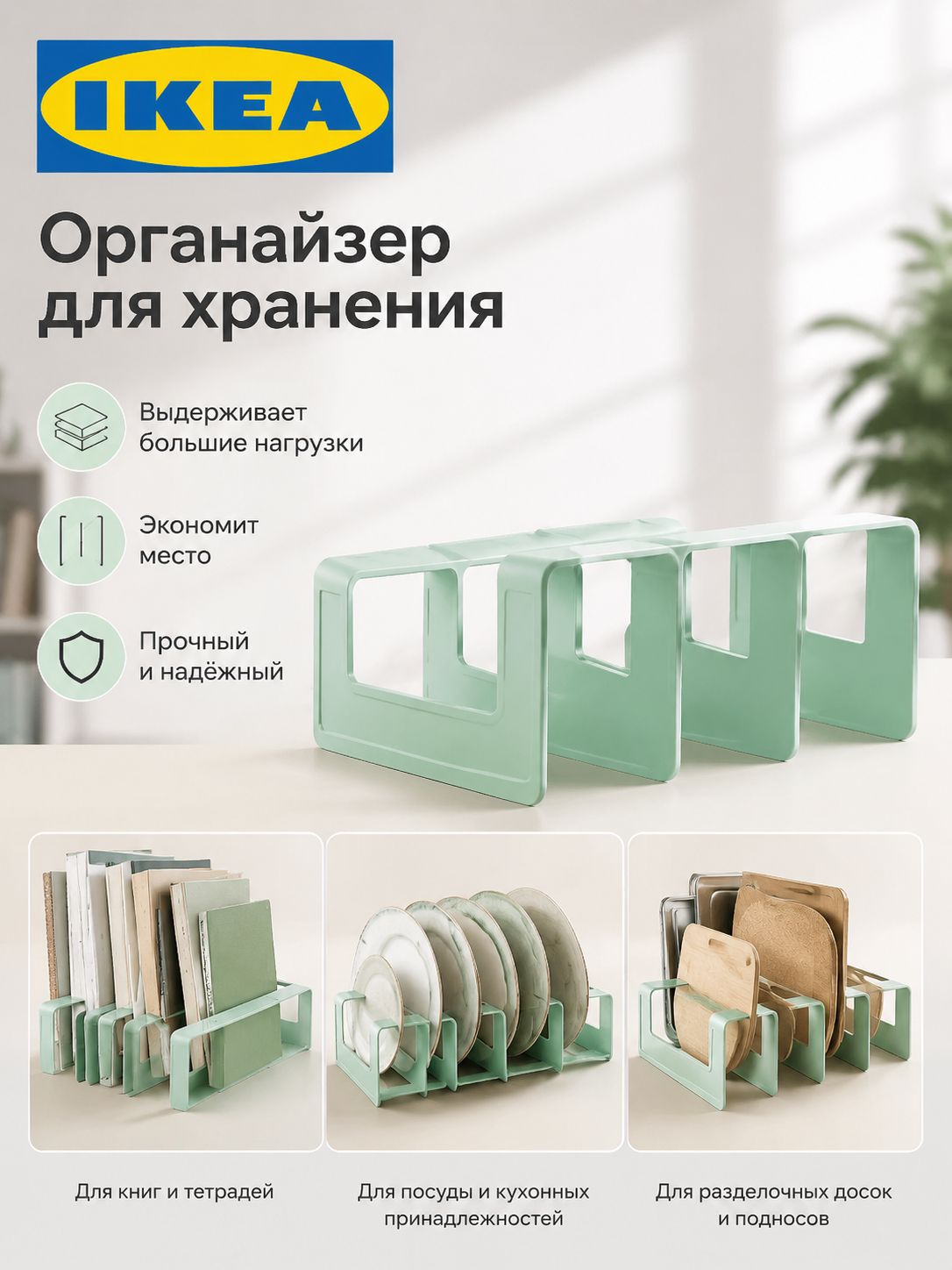 Мятно-зеленый пластиковый органайзер-подставка с 5 секциями универсального назначения, настольный книгодержатель для книг, кухонный держатель тарелок и разделочных досок для дома, офиса, кухни-