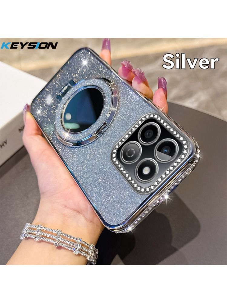 Чехол KEYSION с блестками и стразами магнитный для HONOR X7c/X8b/X8A/Honor 200 Smart 5G, подставка-зеркало, противоударный защитный чехол, стильный аксессуар