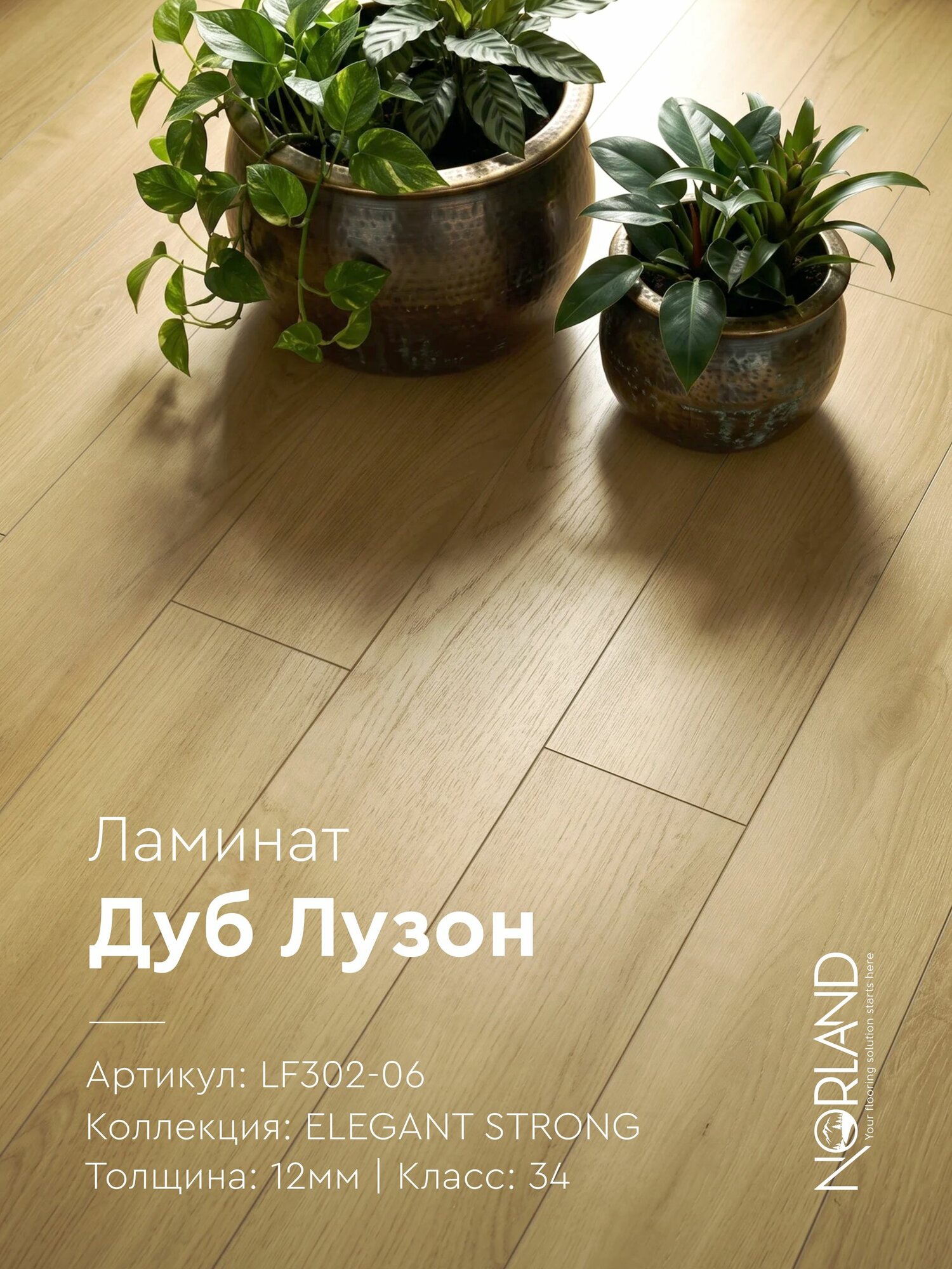 Ламинат 12мм, 34 класс, 4V фаска, замок ClickSystem, Norland Elegant Strong LF302-06 Дуб Лузон, площадь 1,6909м. кв, планка 1220х198