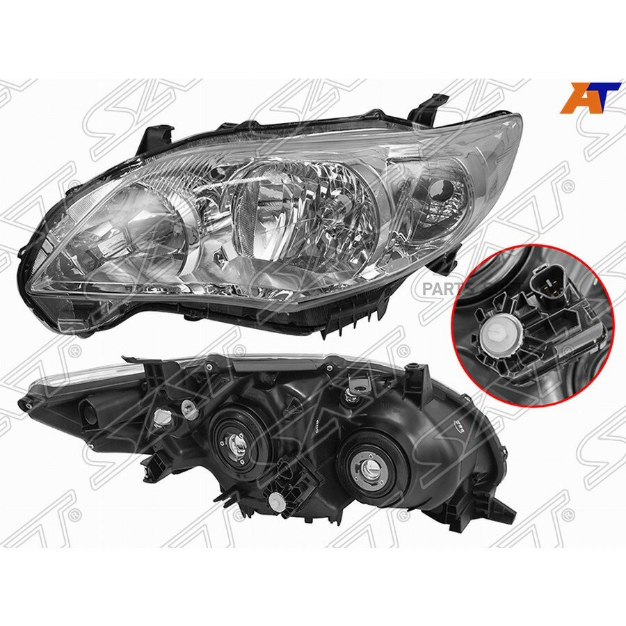 Фара Toyota Corolla (E150) 10-13 (Слева/ Галоген/ С электрокорректором) от официального дистрибьютора, SAT, артикул ST1121130LLDEMN