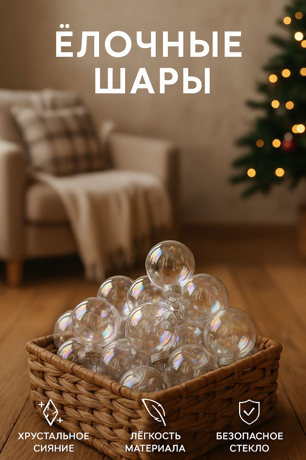 Will Garden Елочная игрушка 4 см шар прозрачный 12 шт