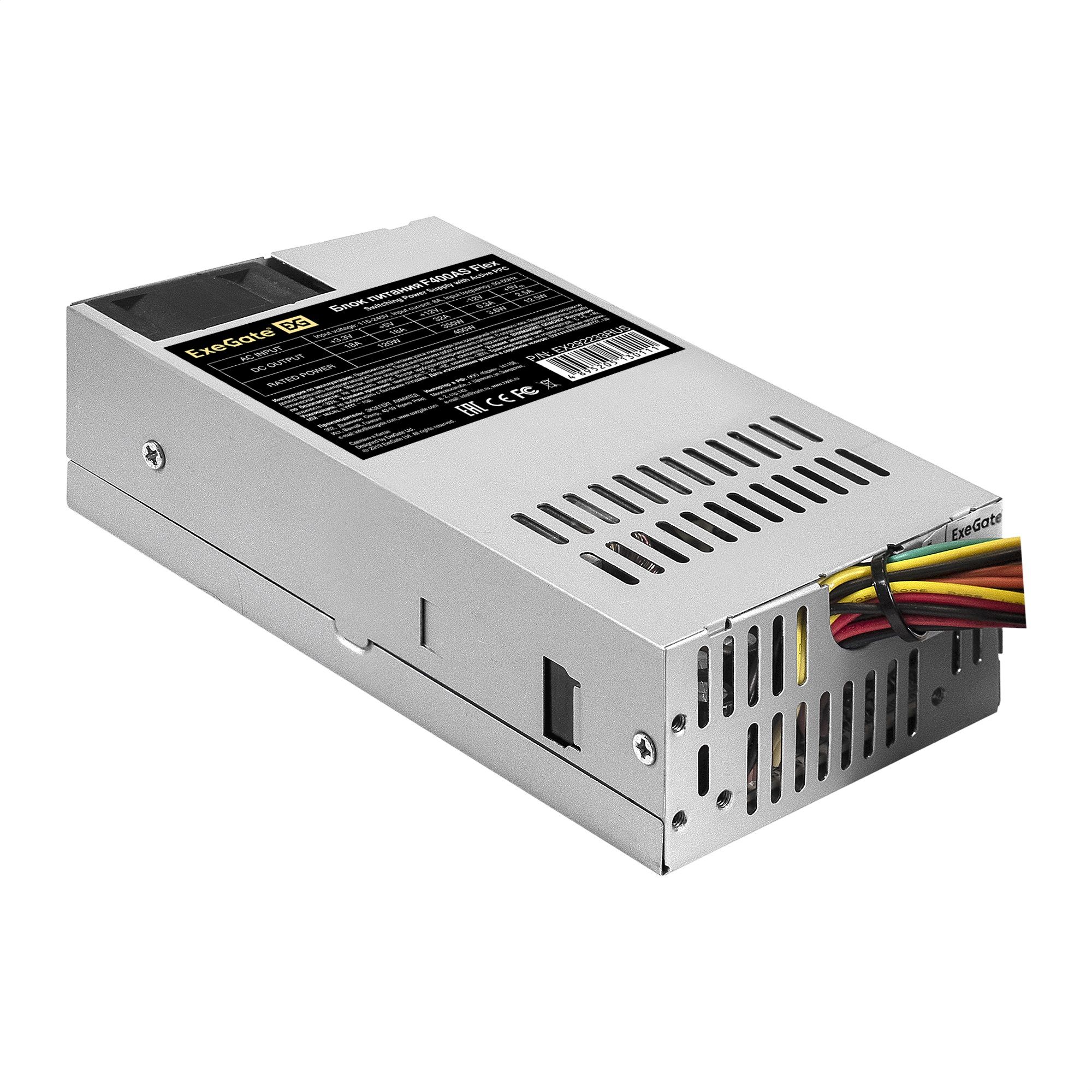 Блок питания 400W ExeGate F400AS (Flex ATX, for ITX case, APFC, КПД 80% (80 PLUS))