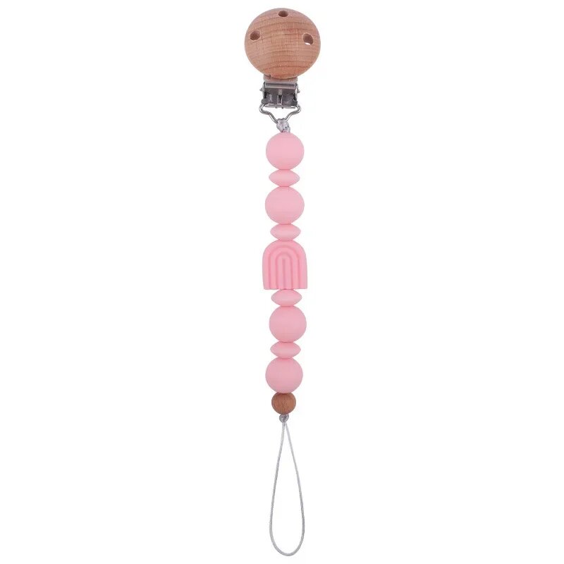Деревянные силиконовые цепочки для пустышек Safety Wooden Pacifier Clips Розовый, 1