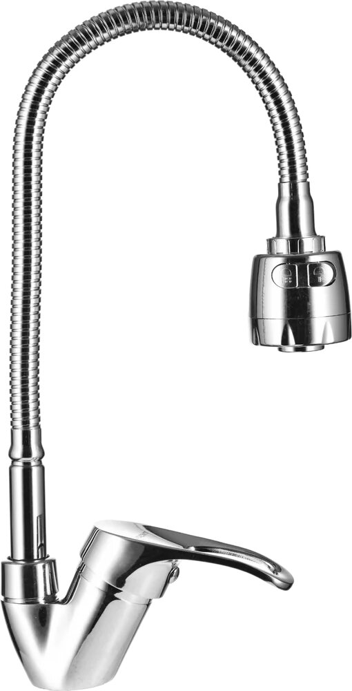 Смеситель для кухни Wisent W53215 с гибким изливом, с поворотным изливом, хром, глянцевый, однорычажный, с керамическим картриджем