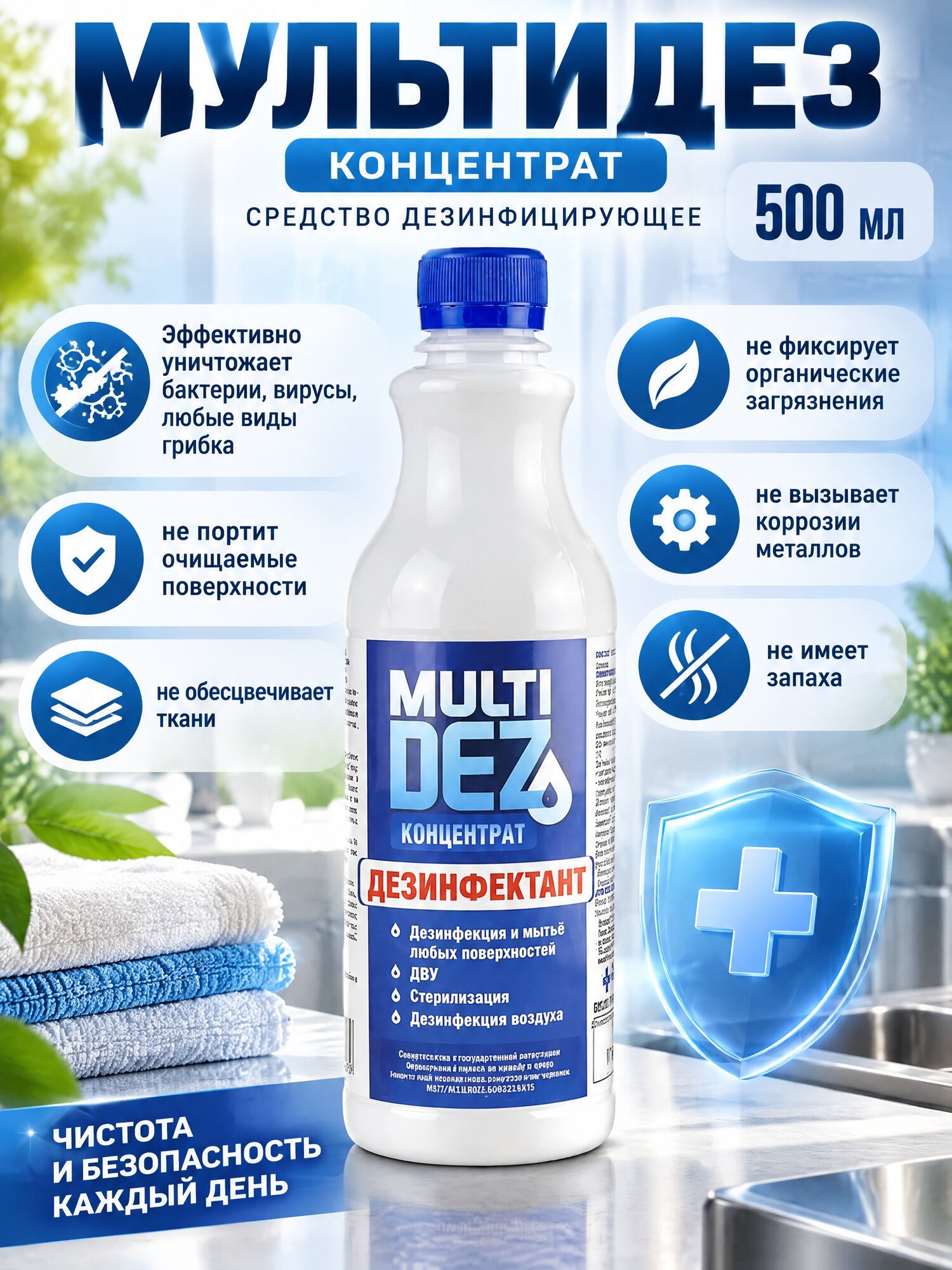 Дезинфицирующее средство Тефлекс МультиДез Концентрат, для всех типов поверхностей, 500 мл