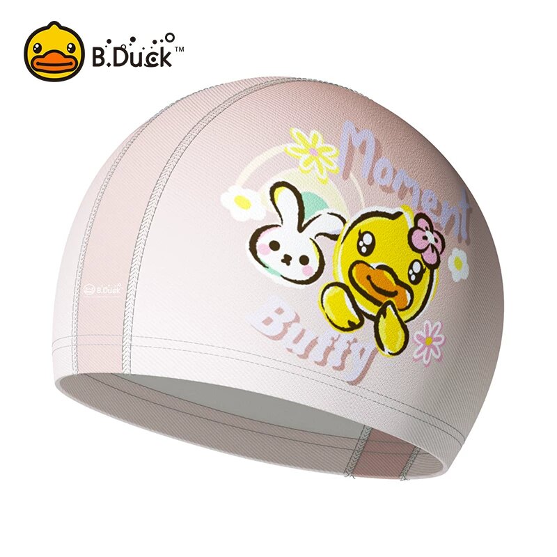 Детская плавательная шапочка B.Duck коралловый розовый, мягкая ткань, подходит для головы 42-54 см для девочек и