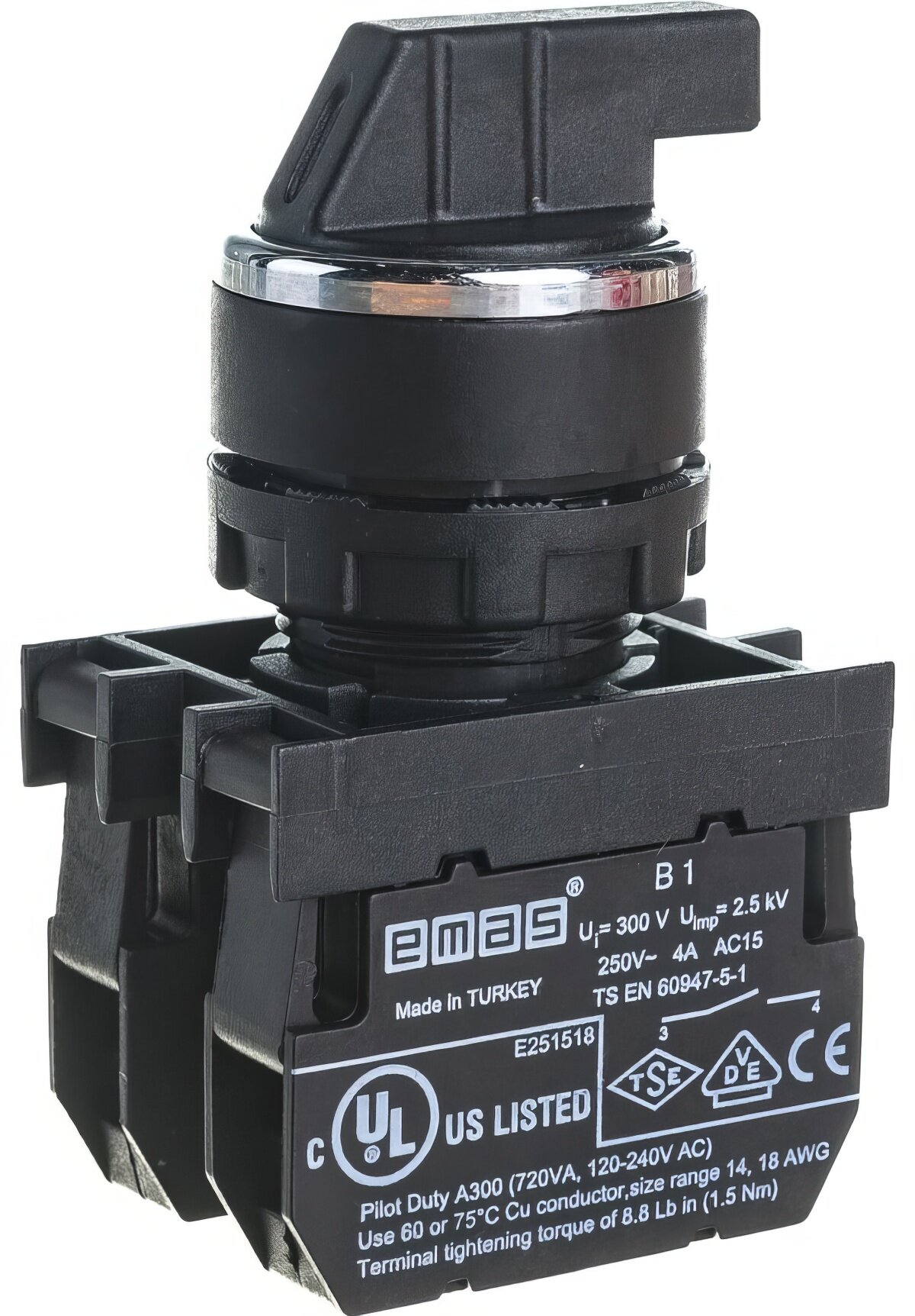 Переключатель Emas серия B, 2-0-1, с фиксацией, 2НО, 250В AC, 4 А B101S30