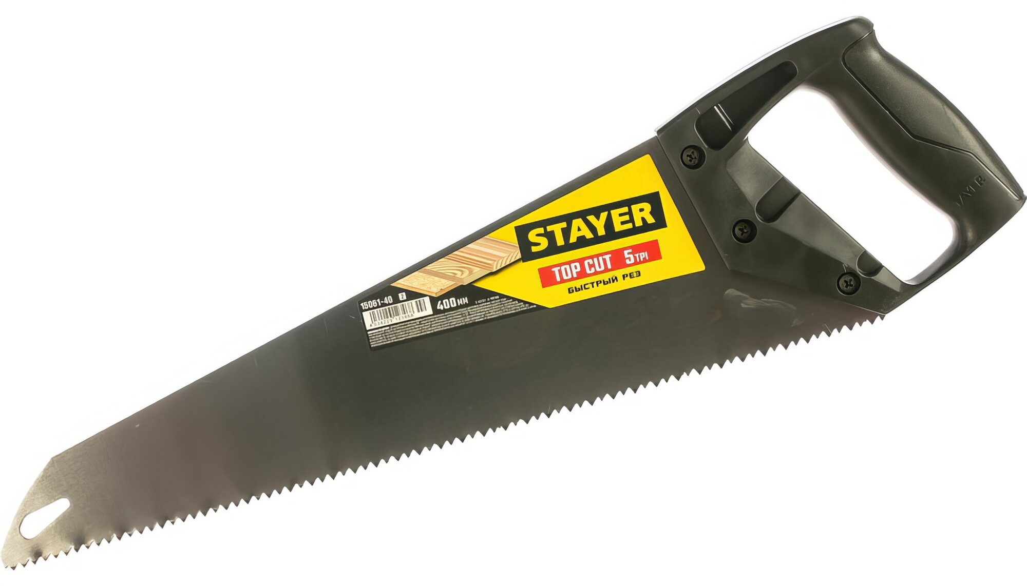 Ножовка ударопрочная пила Stayer 'TopCut' 400 мм, 5 TPI, быстрый рез поперек волокон, для крупных и средних заготовок, 15061-40_z02