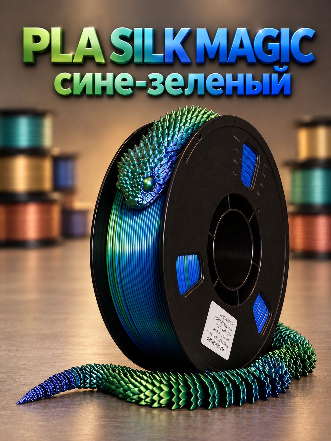 Пластик ThreeDprint PLA silk magic зелено-синий (green blue) катушка нити 1.75 для печати на 3D принтере