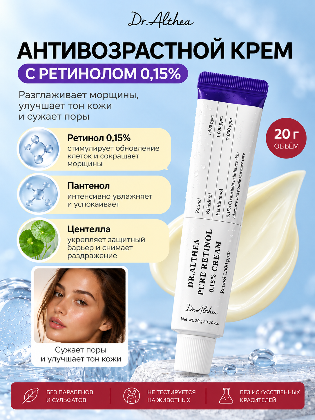 Антивозрастной крем с ретинолом Dr.Althea Pure Retinol 0.15% Cream, 20гр