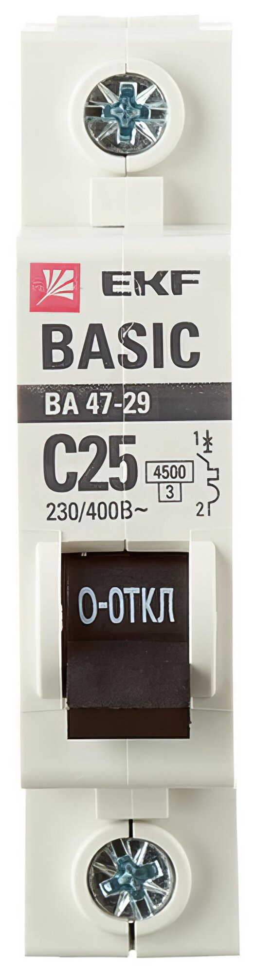 Автоматический выключатель модульный EKF Basic ВА 47-29 1P 25А тип C 4,5 кА 230 В (mcb4729-1-25C)