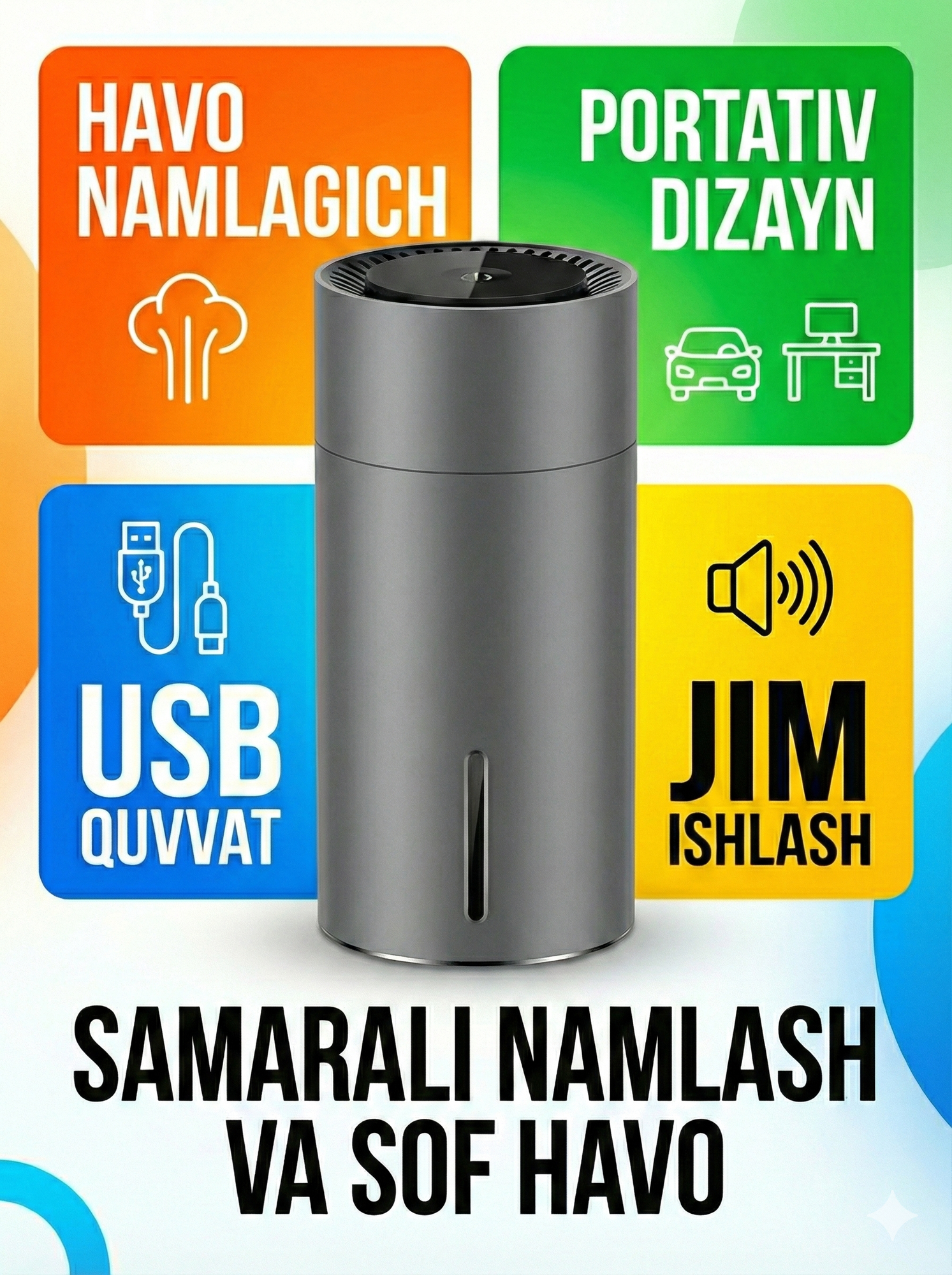 Автомобильный увлажнитель воздуха W301, портативный, USB, для авто, серый