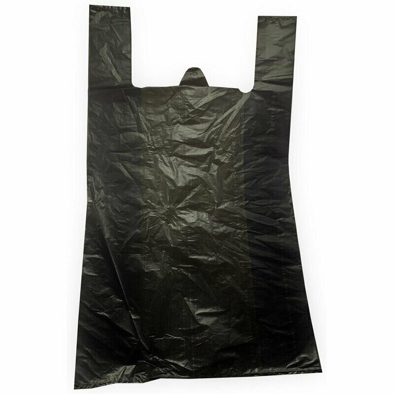 Пакет-майка Усиленный, черный, 40+18x70 см, 30 мкм, 50 шт
