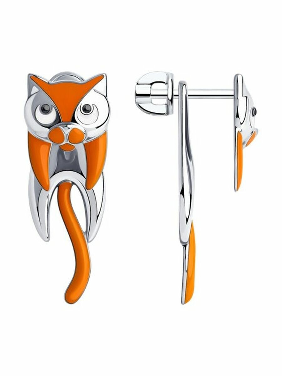 Серьги, серебро, 925 проба, родирование, эмаль